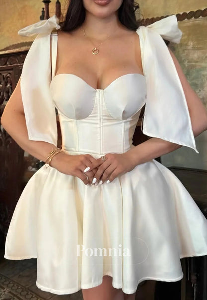 Lovely Bowknot Spaghetti-Straps Sleeveless Pleated Homecoming Dress