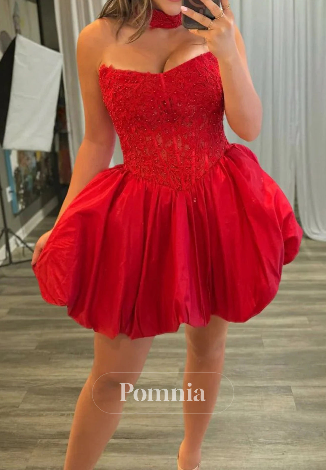 A-Line Strapless Corset Beaded Bubble Homecoming Dress with Choker