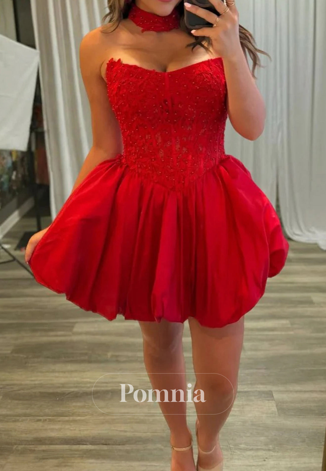 A-Line Strapless Corset Beaded Bubble Homecoming Dress with Choker