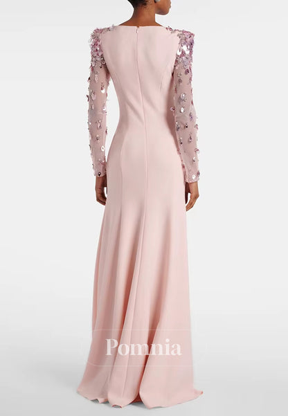 Elegant Long Sleeves Scoop Sequins A-Line Evening Dress