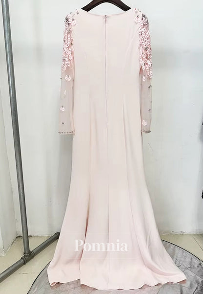 Elegant Long Sleeves Scoop Sequins A-Line Evening Dress