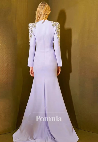 Simple Long Sleeves Scoop A-Line Sequins Evening Dress