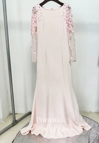 Elegant Long Sleeves Scoop Sequins A-Line Evening Dress