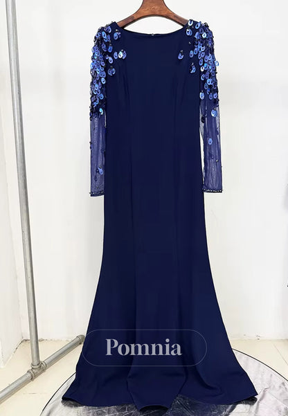 Elegant Long Sleeves Scoop Sequins A-Line Evening Dress
