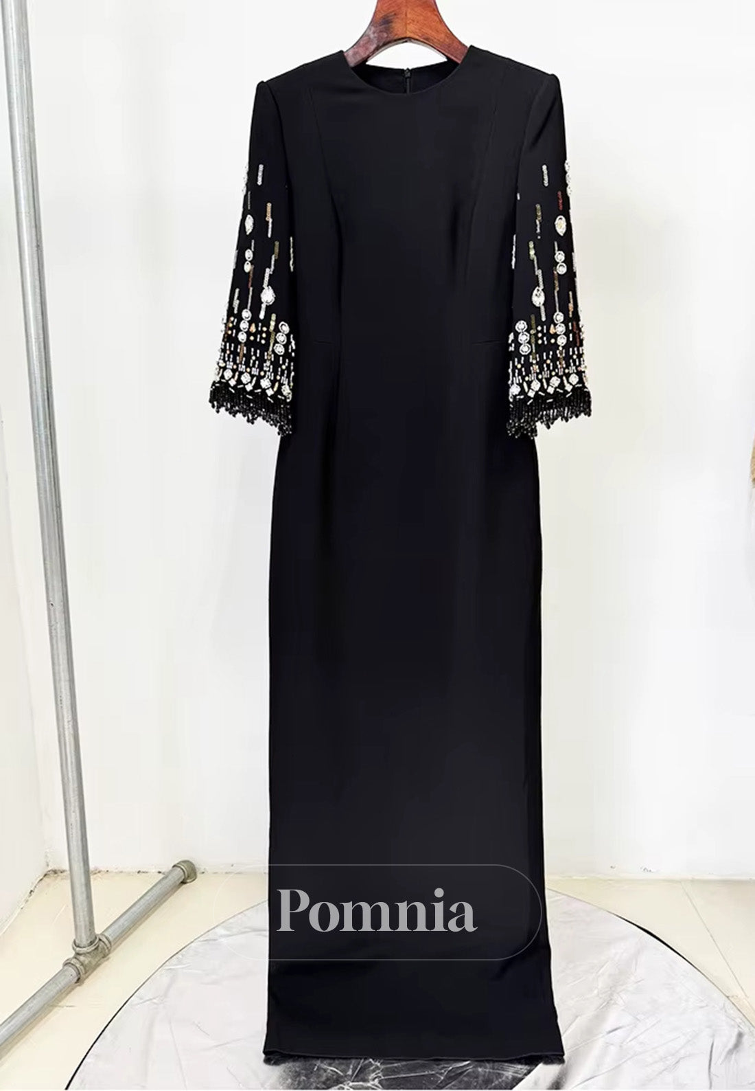 Elegant Half Sleeves Scoop Sequins A-Line Satin Evening Dress