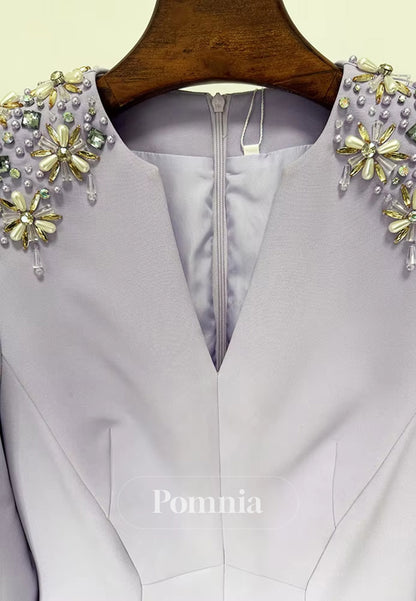 Simple Long Sleeves Scoop A-Line Sequins Evening Dress