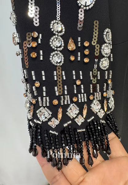 Elegant Half Sleeves Scoop Sequins A-Line Satin Evening Dress