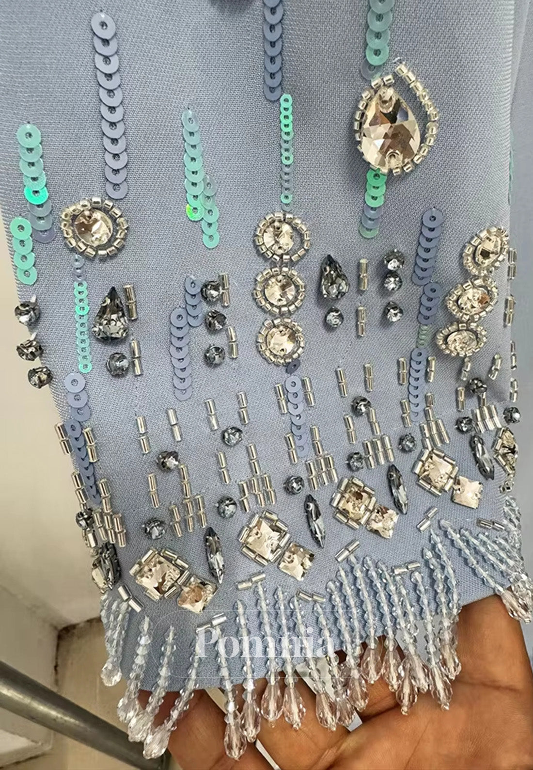 Elegant Half Sleeves Scoop Sequins A-Line Satin Evening Dress