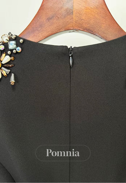 Simple Long Sleeves Scoop A-Line Sequins Evening Dress