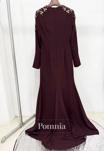 Simple Long Sleeves Scoop A-Line Sequins Evening Dress