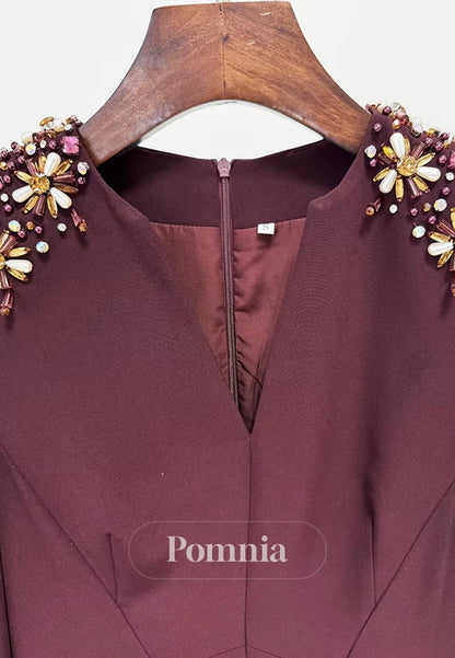 Simple Long Sleeves Scoop A-Line Sequins Evening Dress