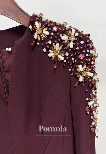 Simple Long Sleeves Scoop A-Line Sequins Evening Dress