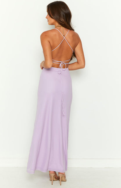 Lilac Mesh Maxi Prom A-Line Dress