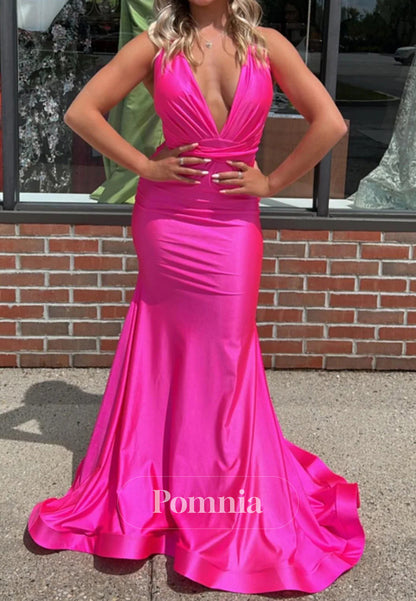 Mermaid Deep V-Neck Hot Pink Prom Dress