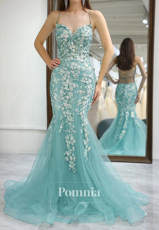 Mermaid Evening Dress Appliques Corset Backless Prom Dress