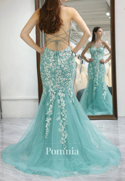 Mermaid Evening Dress Appliques Corset Backless Prom Dress