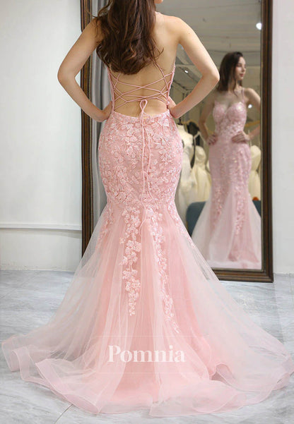 Mermaid Evening Dress Appliques Corset Backless Prom Dress