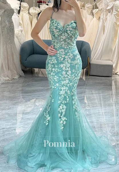 Mermaid Evening Dress Appliques Corset Backless Prom Dress