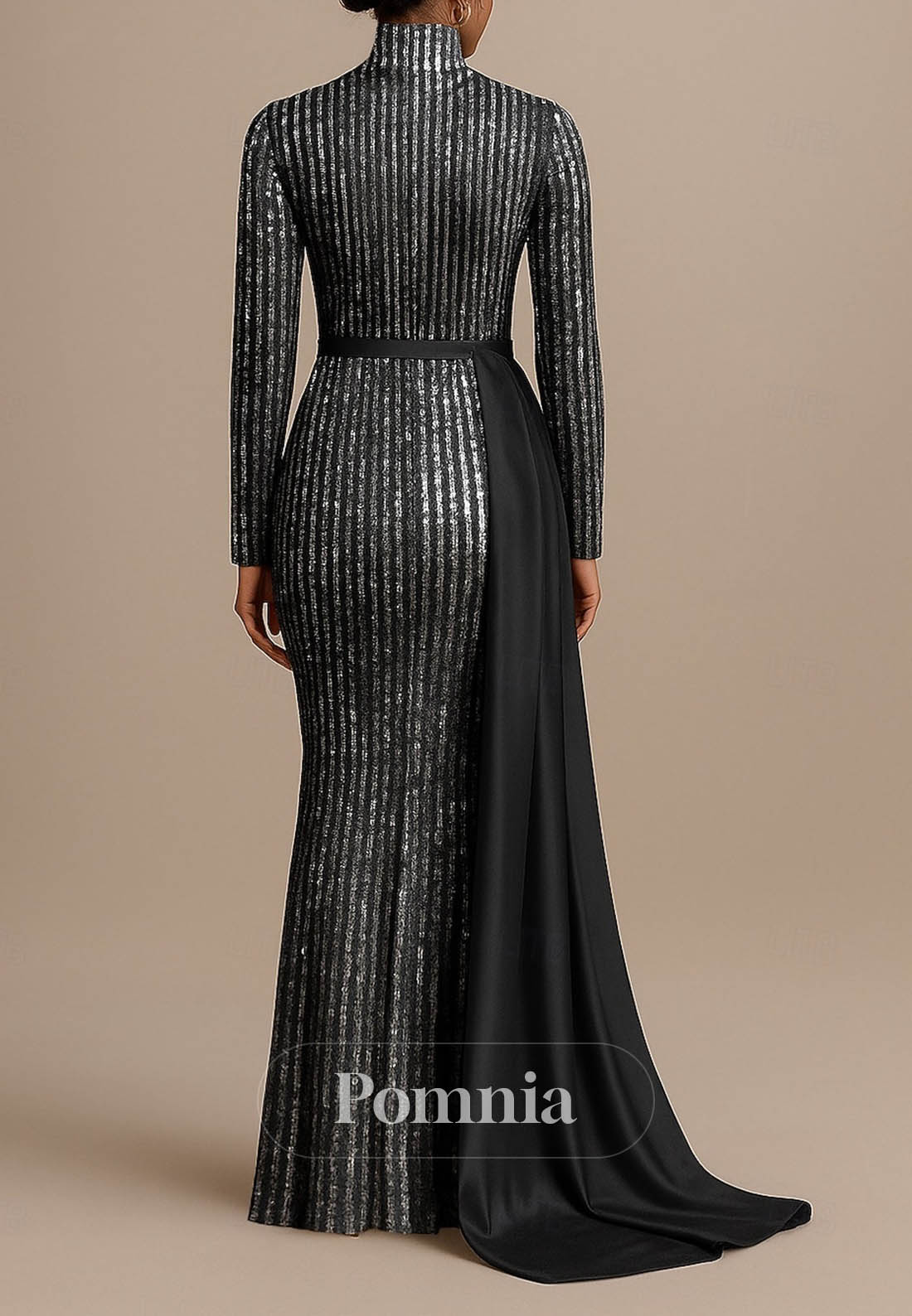 Sparkle Long Sleeve High Neck Formal Wedding Sequined with Glitter