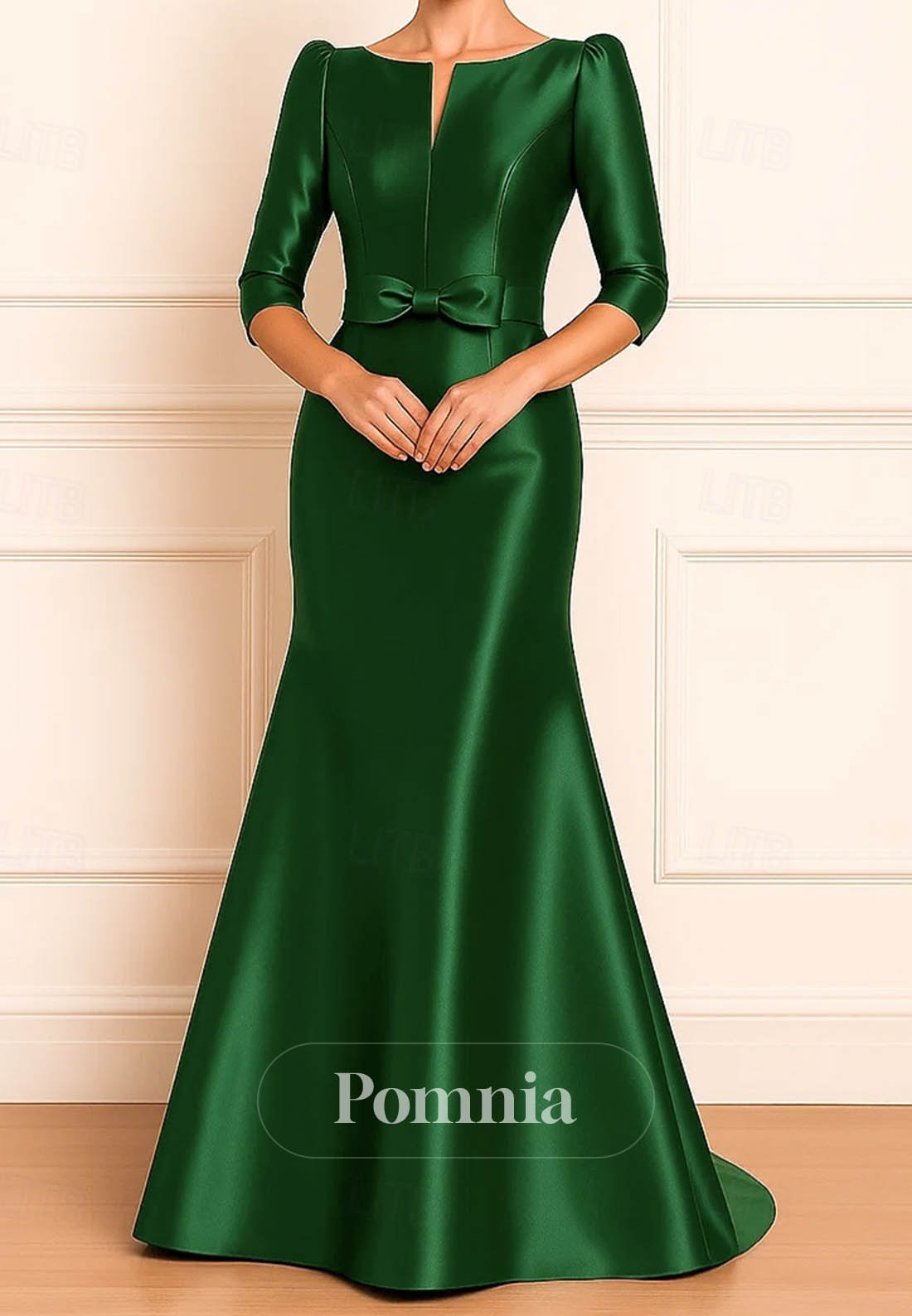 Elegant Length Sleeve Boat Neck Evening Dress
