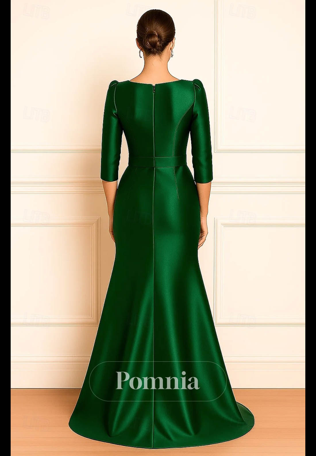 Elegant Length Sleeve Boat Neck Evening Dress