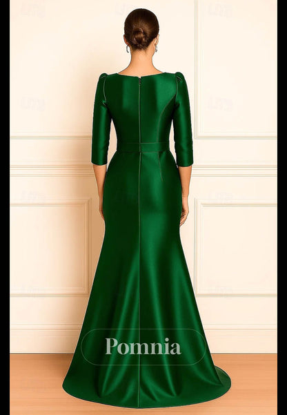 Elegant Length Sleeve Boat Neck Evening Dress
