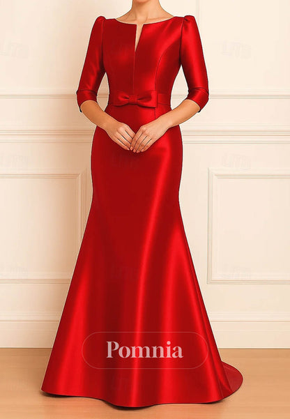 Elegant Length Sleeve Boat Neck Evening Dress