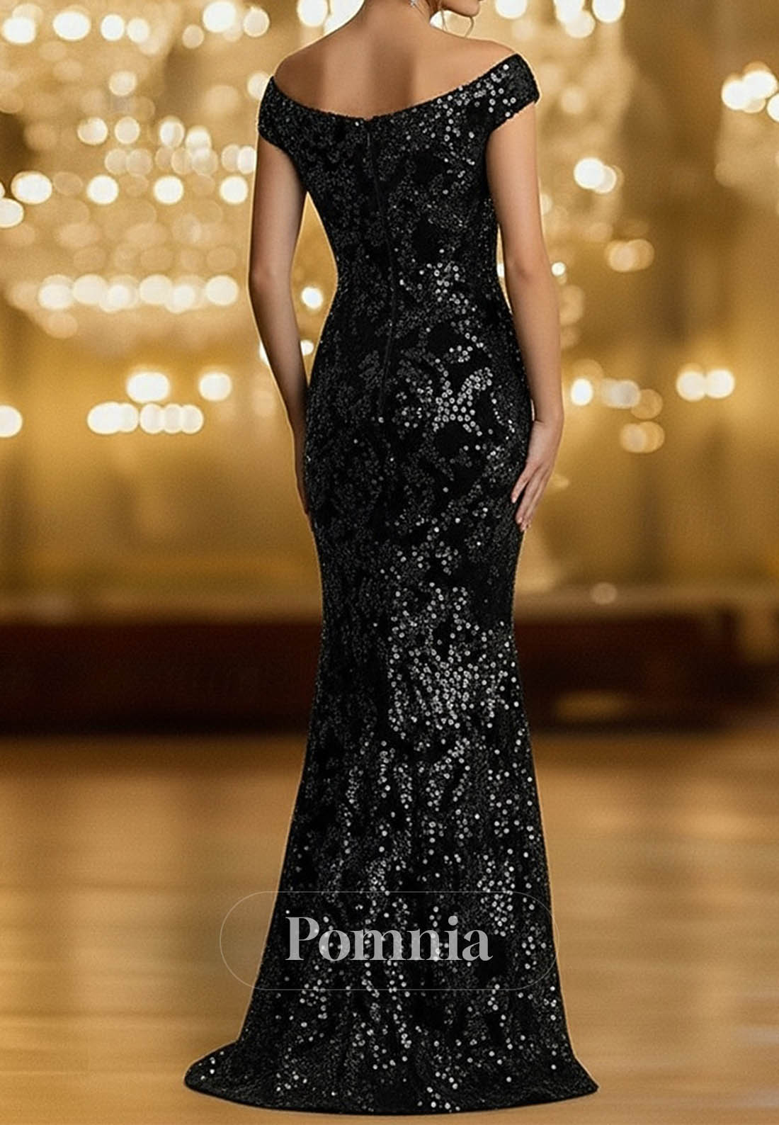 Glittering Celebrity Style Long Sleeve Off Shoulder Garden Party Wedding Sequined Velvet