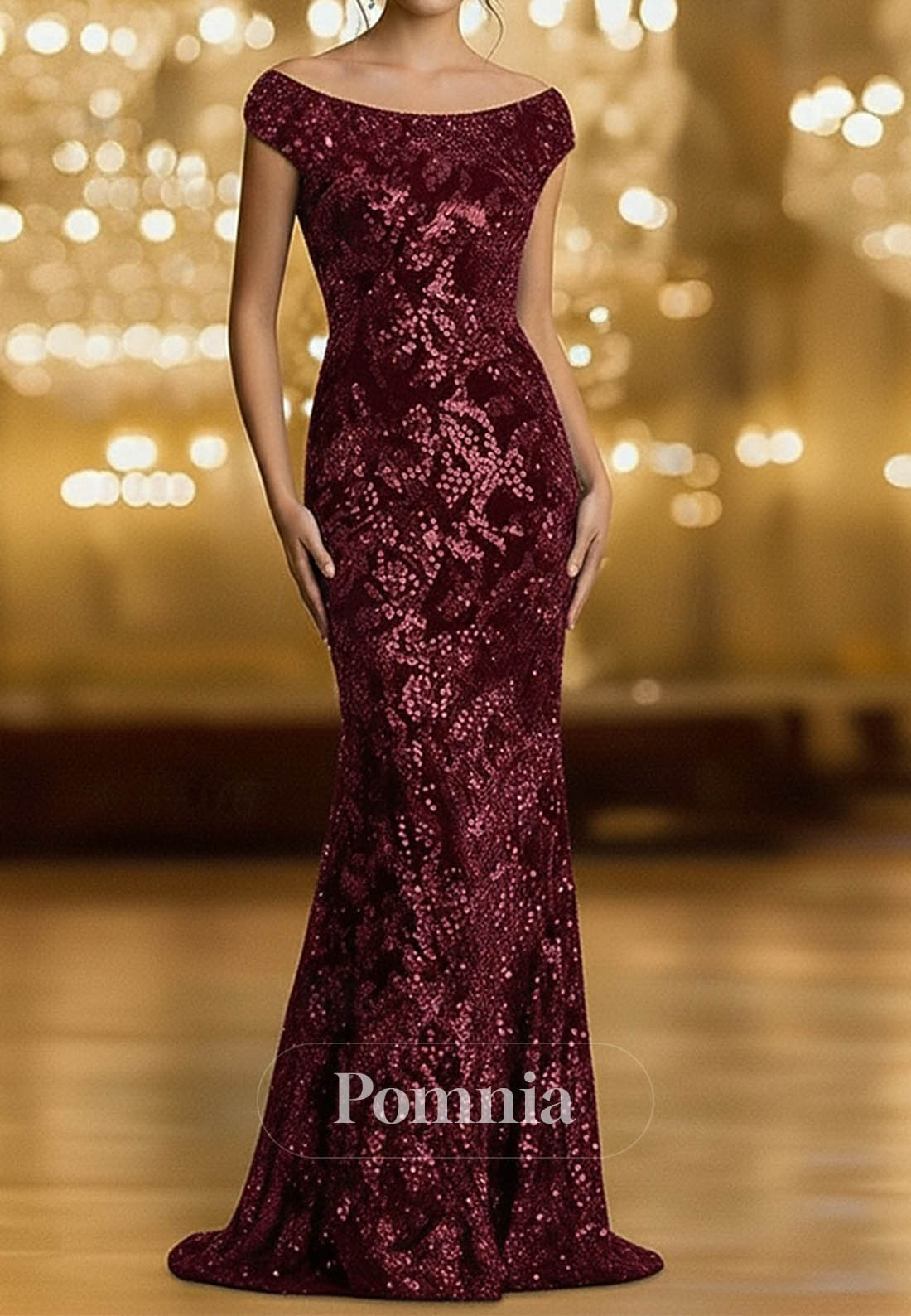 Glittering Celebrity Style Long Sleeve Off Shoulder Garden Party Wedding Sequined Velvet