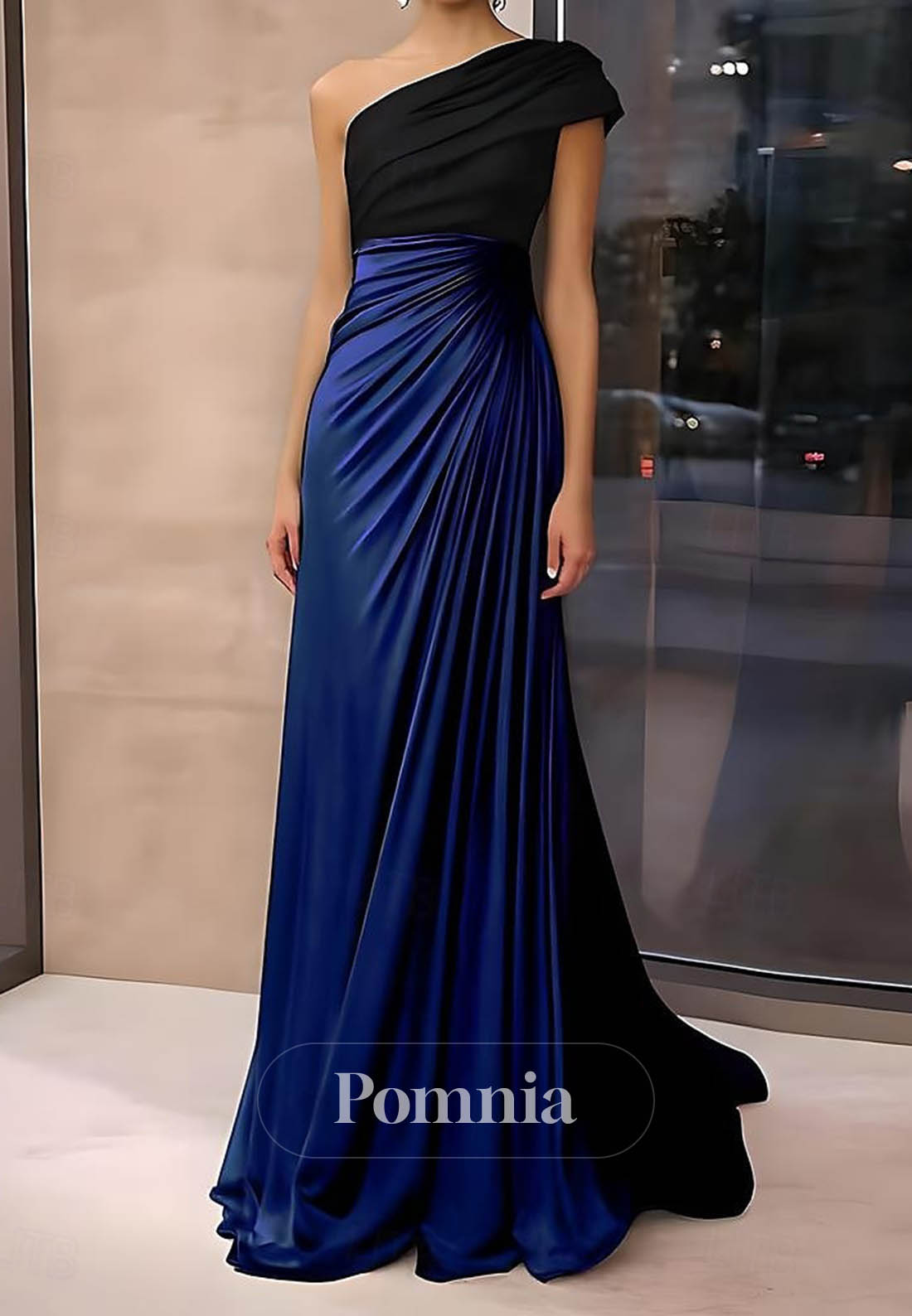 One Shoulder Formal Wedding Satin Stretch Crepe with Ruched