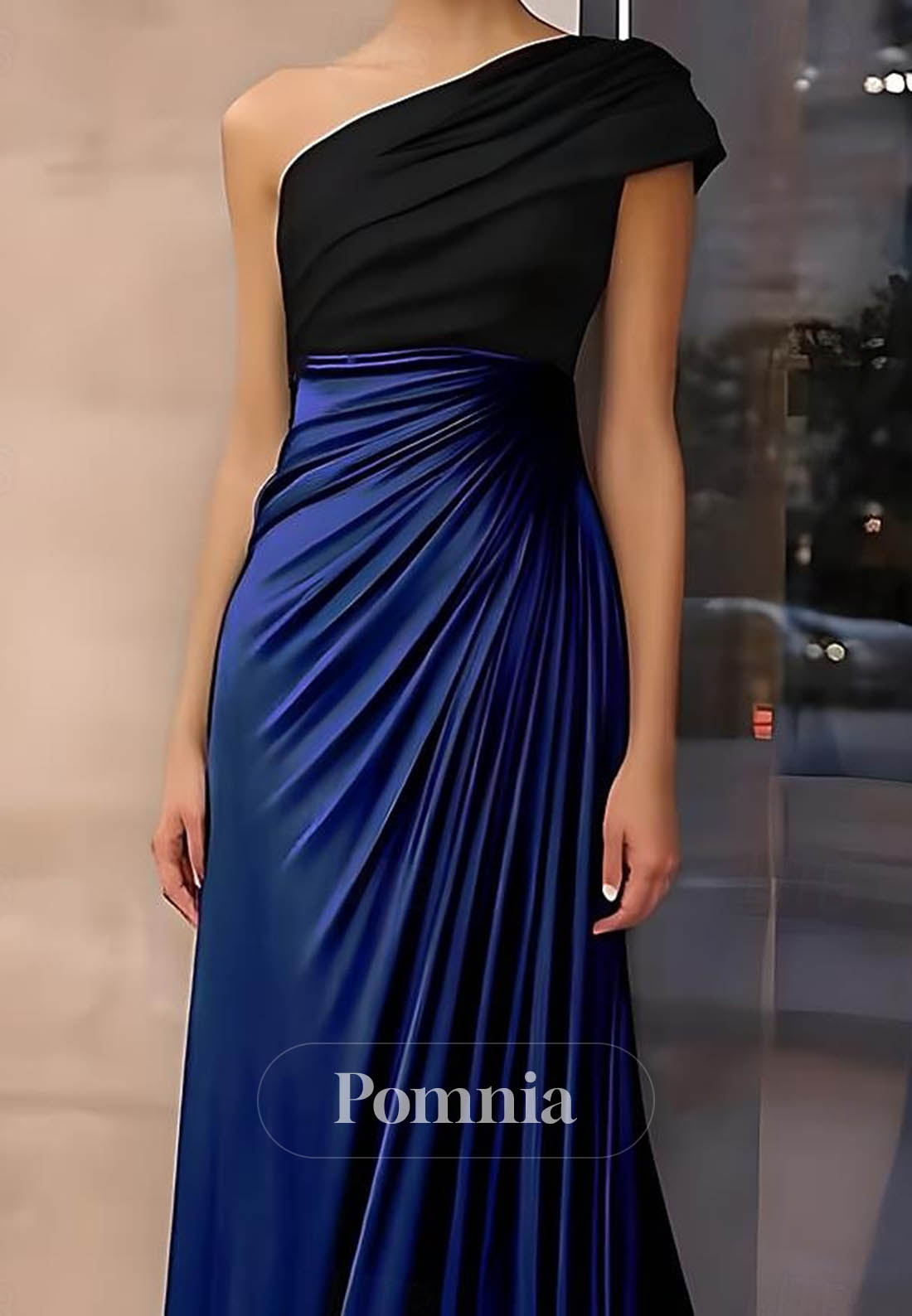 One Shoulder Formal Wedding Satin Stretch Crepe with Ruched