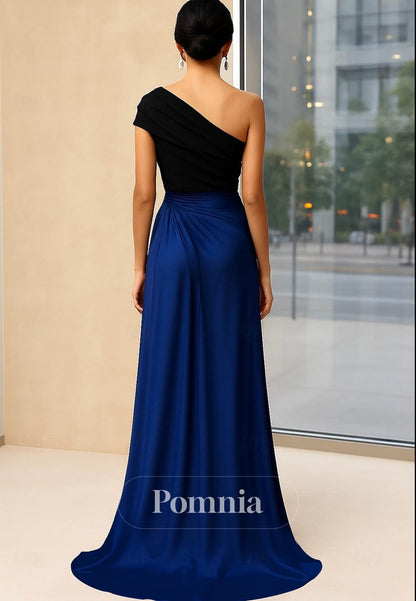 One Shoulder Formal Wedding Satin Stretch Crepe with Ruched