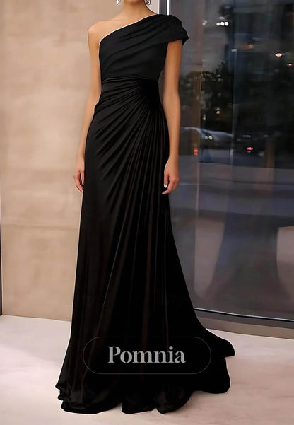 One Shoulder Formal Wedding Satin Stretch Crepe with Ruched