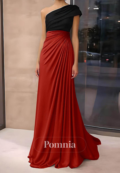 One Shoulder Formal Wedding Satin Stretch Crepe with Ruched