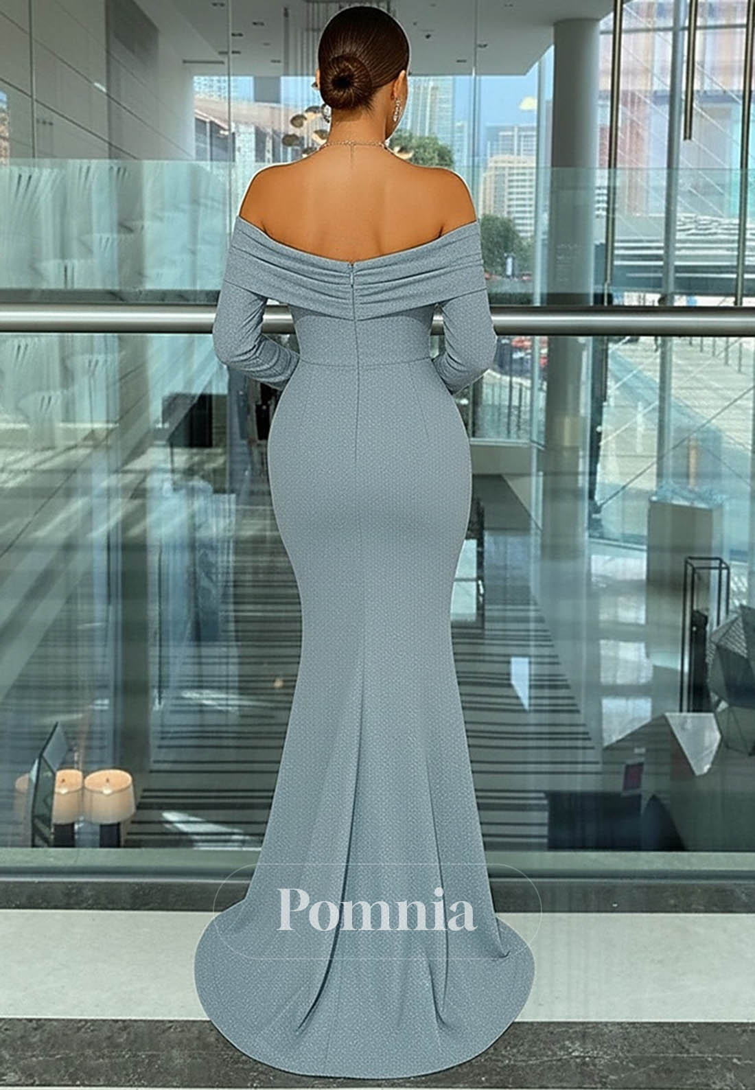 Elegant Formal Wedding Sweep Long Sleeve Evening Dress