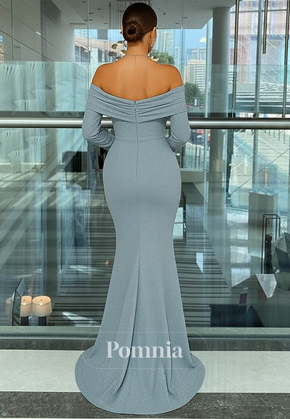 Elegant Formal Wedding Sweep Long Sleeve Evening Dress