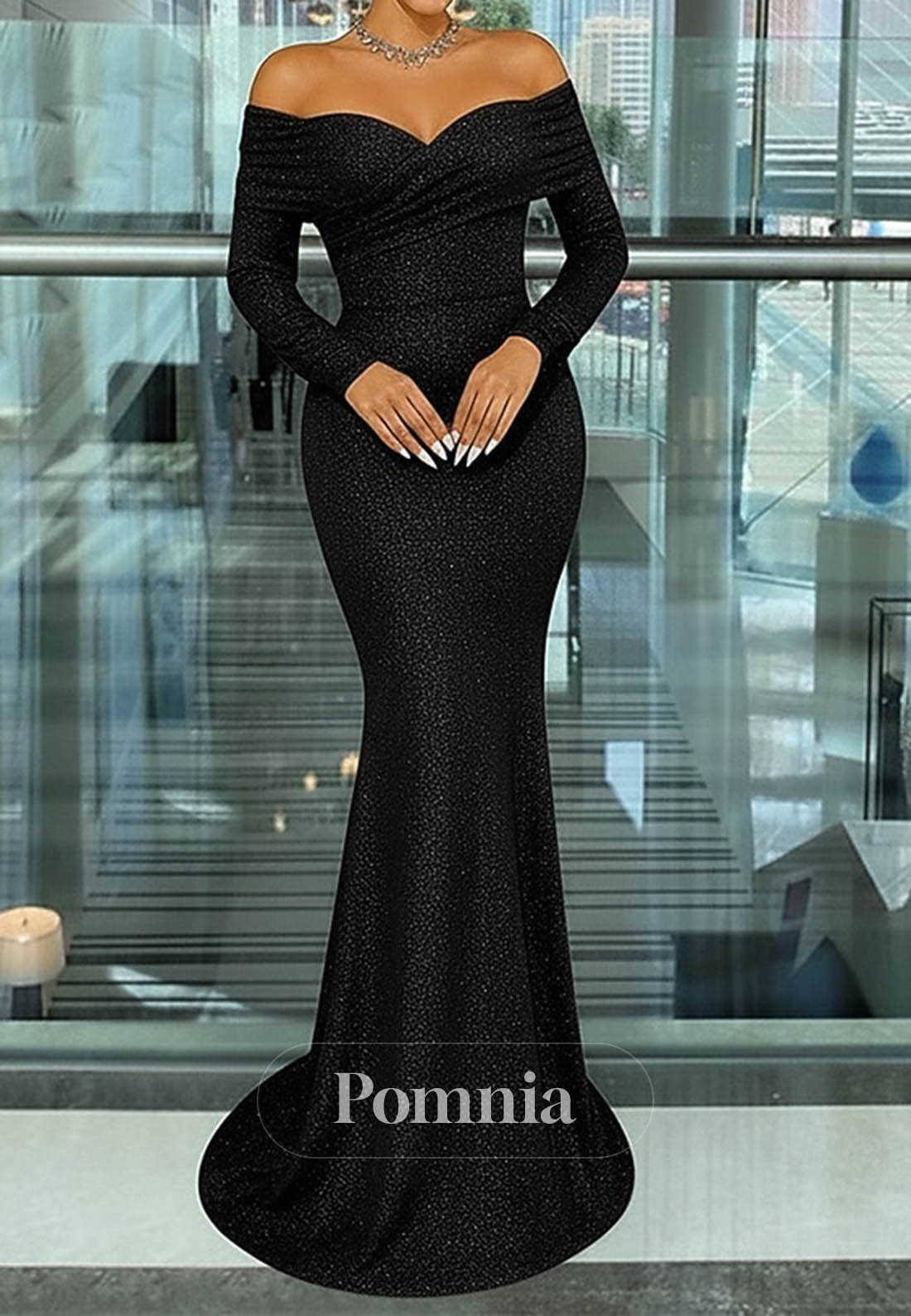 Elegant Formal Wedding Sweep Long Sleeve Evening Dress