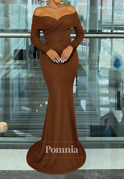 Elegant Formal Wedding Sweep Long Sleeve Evening Dress