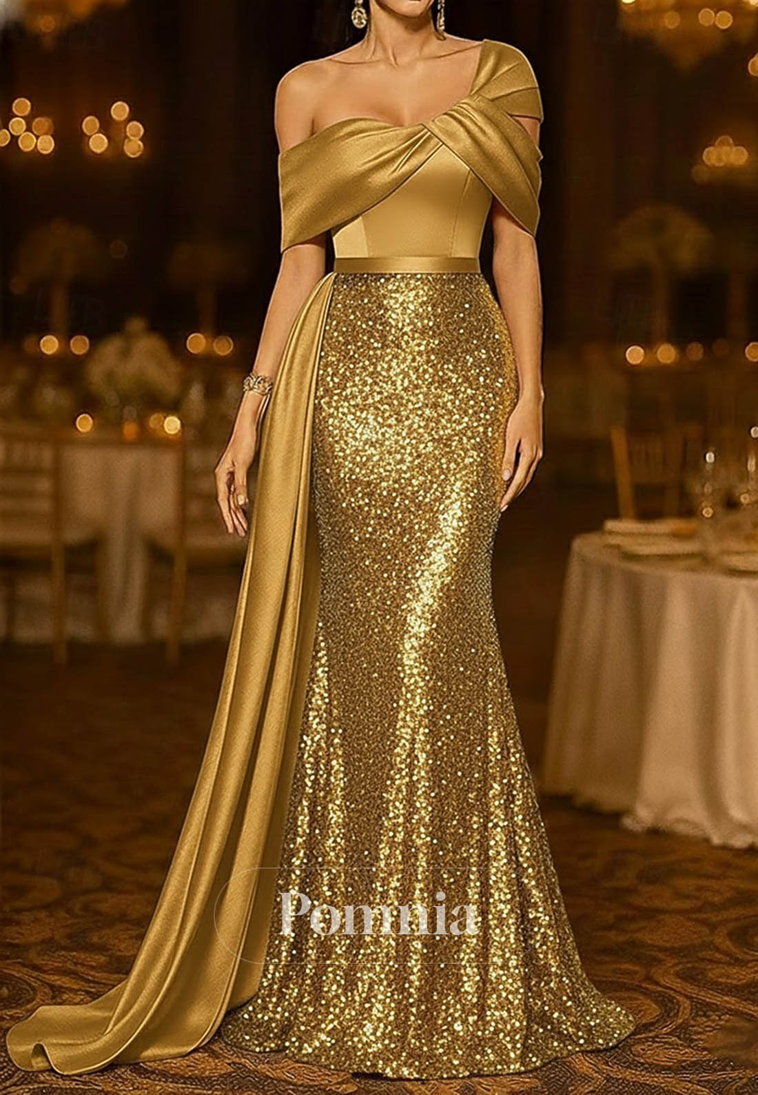 Trumpet Sweep Brush Train Evening Gown Ball Gown with Overskirt