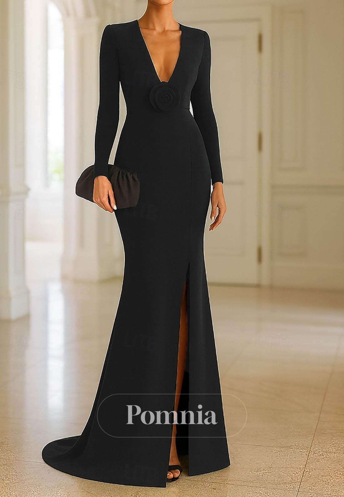 Trumpet Brush Train Floor Length Evening Gown