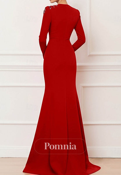 Mermaid Long Sleeve V Neck Formal Dress