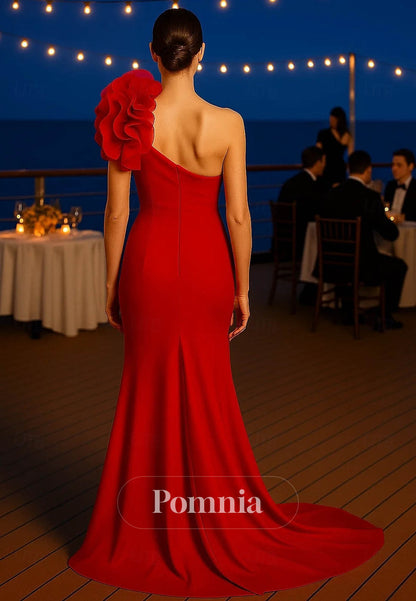 A-Line One Shoulder Satin Formal Dress