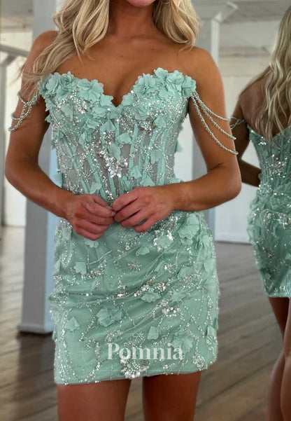 Mint Green Sleeveless Strapless Appliques Mini Homecoming Dress