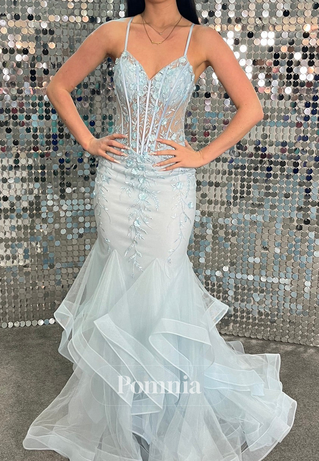 Mist Spaghetti Staps Sweetheart Corset Tulle Prom Dress