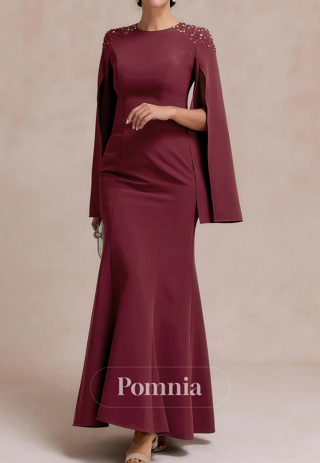 Mulberry Long Sleeves Scoop Sequins A-Line Mother of the Bride Dress