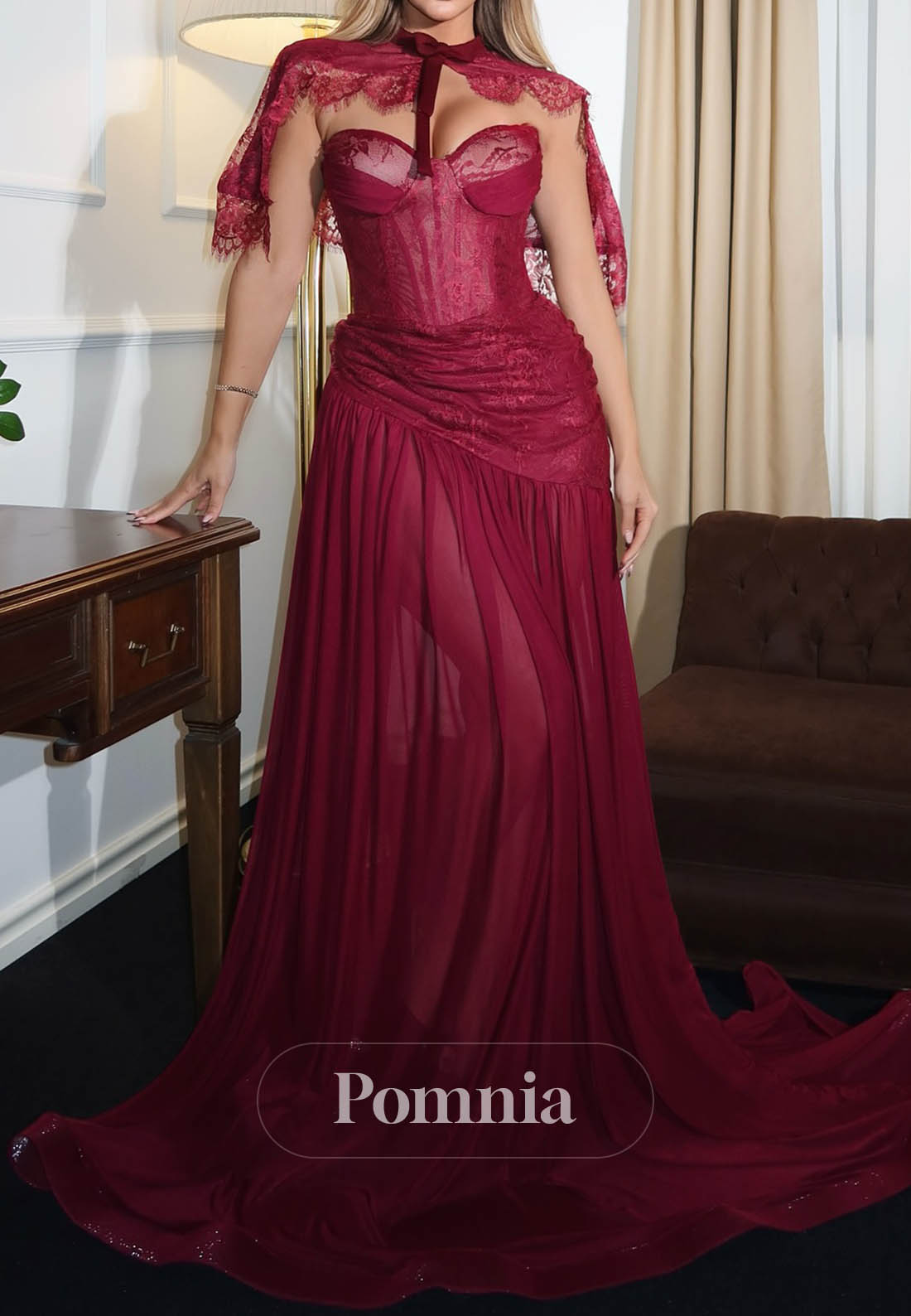 Mulberry Sleeveless Strapless A-Line Corset Tulle Prom Dress