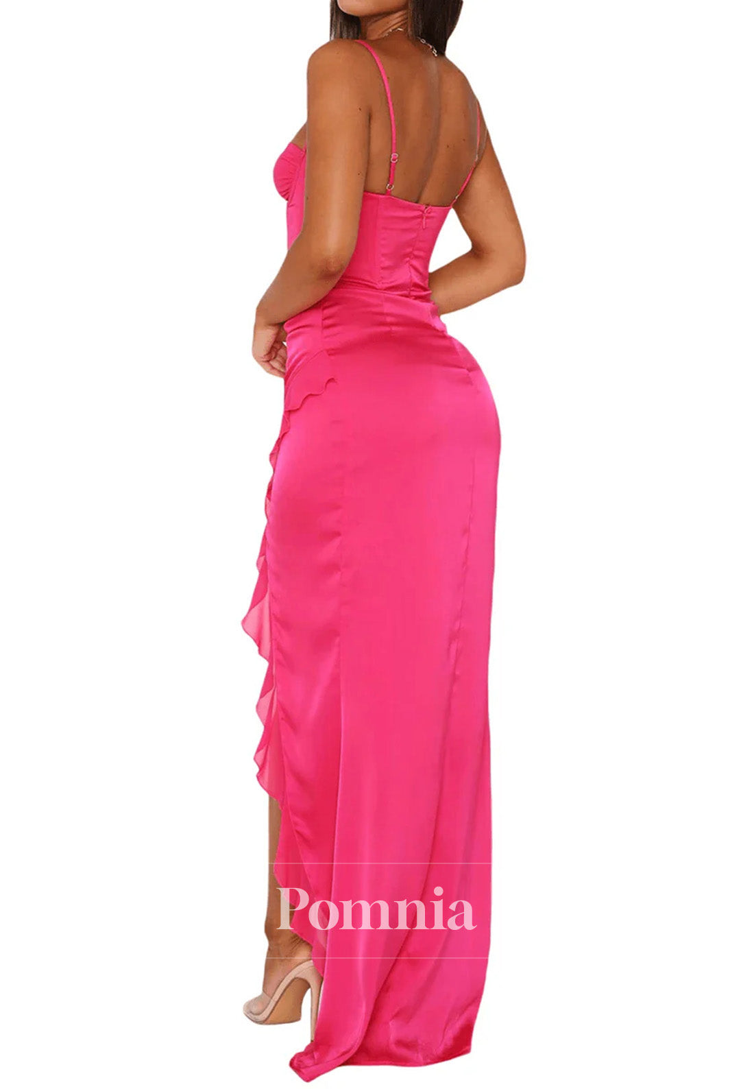 Hot Pink Sheath Spaghetti Straps eLong Prom Dresses With Split