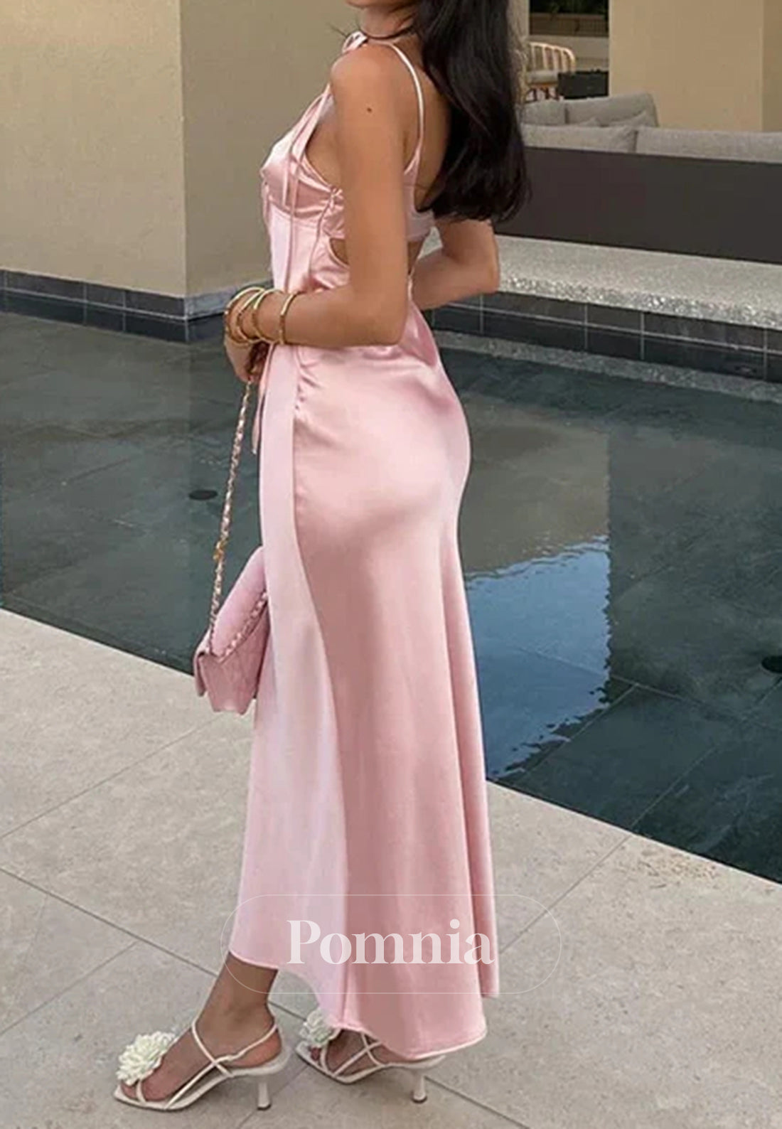 Chic Sheath Spaghetti Straps Pink Long Prom Dress