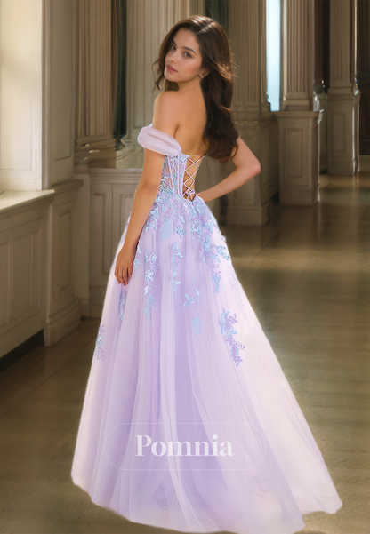 Elegant A-Line Off-Shoulder Sweetheart Prom Dress with Slit Appliques Evening Party Dress