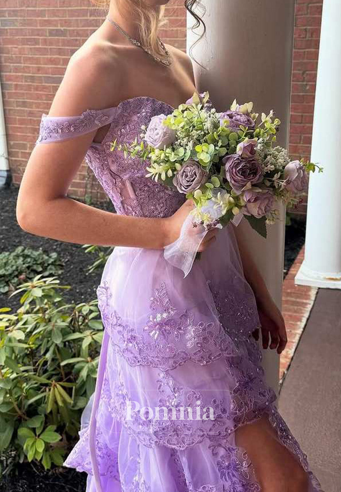 Off-Shoulder A-Line Empire-Waist Tiered Sequins Appliques Prom Dress